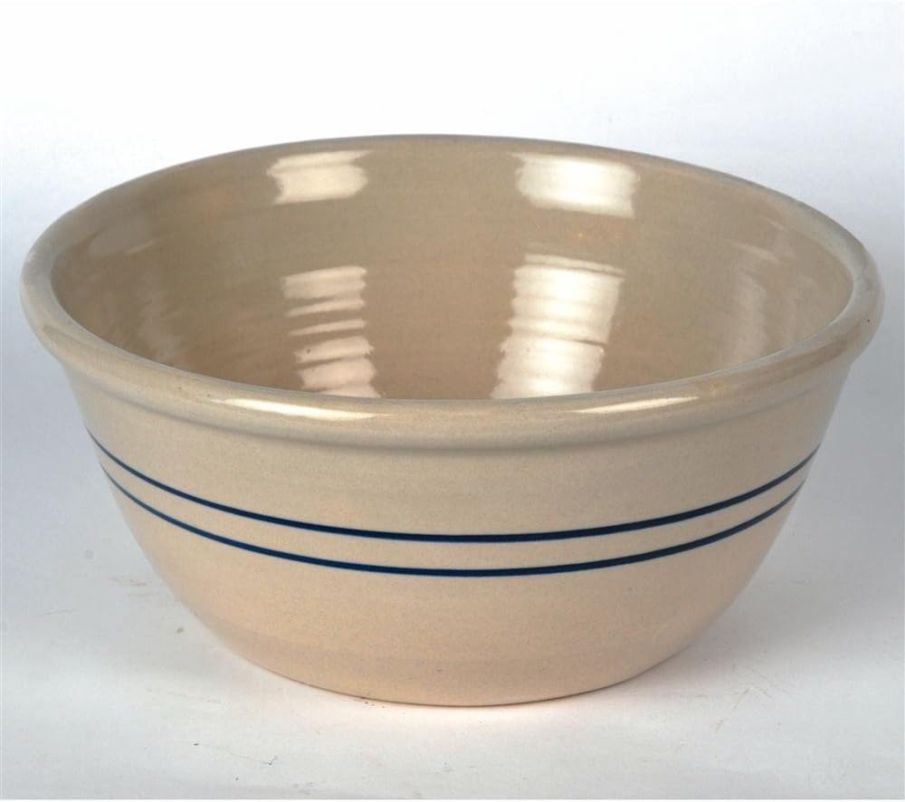 Hand-Turned Heritage Blue Stripe Stoneware Mixing Bowl 10″