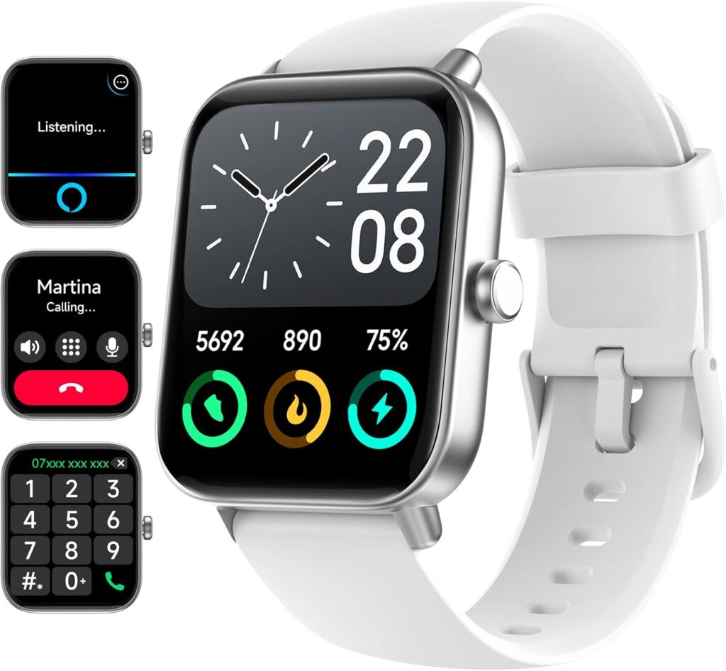 aeac Smart Watches for Women Men Android & iPhone, Alexa Built-in, 1.8″ Touch Screen Fitness Tracker with Answer/Make Calls, IP68 Waterproof Heart Rate/Sleep/SpO2 Monitor, Pedometer, 110+ Sport Modes