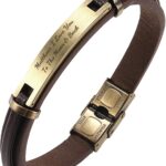 Qina C. Personalized Custom Mens Leather Bracelet Engraved Text Stainless Steel Wristband Gift f/Boyfriend Dad Husband
