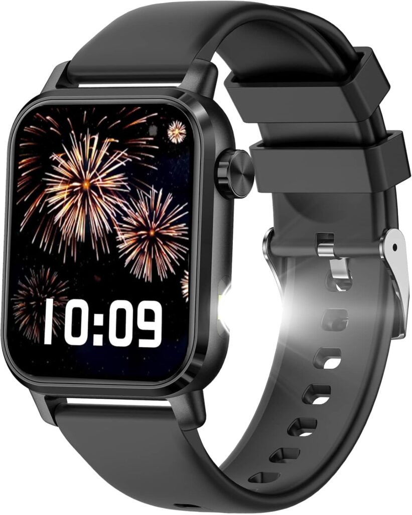 KPEP Smart Watches with LED Flashlight, 1.85″ HD Smartwatches for Men Women, Answer/Make Calls, Heart Rate/SpO2/Sleep Monitor, 100+ Sport Modes, IP68 Waterproof Fitness Tracker for iOS Android, Black