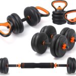 Mojco 6 in 1 Adjustable Dumbbells Set Free Weights Waterproof Dumbbells Exercise Barbell Weight Sets with Kettlebell Handle for Men Women Whole Body Workout Home Gym 2 Pair/Set 30 Kg/ 65 lbs