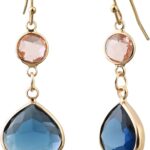 Sapphire Blue Dangle Earrings Blue Topaz Gold Handmade Aquamarine Drop Earrings for Women – Blue & Pink