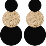 Handmade Long Round Alloy Dangle Drop Earrings – Statement 60s 70s 80s Vintage Gold Disk Round Disc Earrings – Boho Lightweight Summer Beach Jewelry Earring for Women