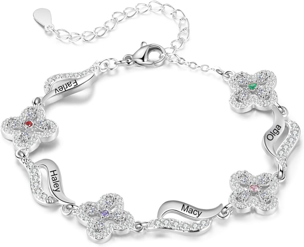 Fortheday Personalized Birthstone Bracelets for Women Infinity Love Heart Charm Name Bracelet with 1-8 Birthstones Jewelry Mothers Day Christmas Birthday Gifts for Mom Wife Grandma