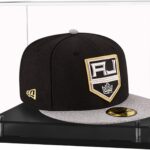 WANLIAN Clear Hat Display Case, Acrylic Baseball Cap Holder Stand with Stainless Steel Risers, Perfect for Sports Caps & Mini Helmets (8.6×7.9x7inch, L*W*H)