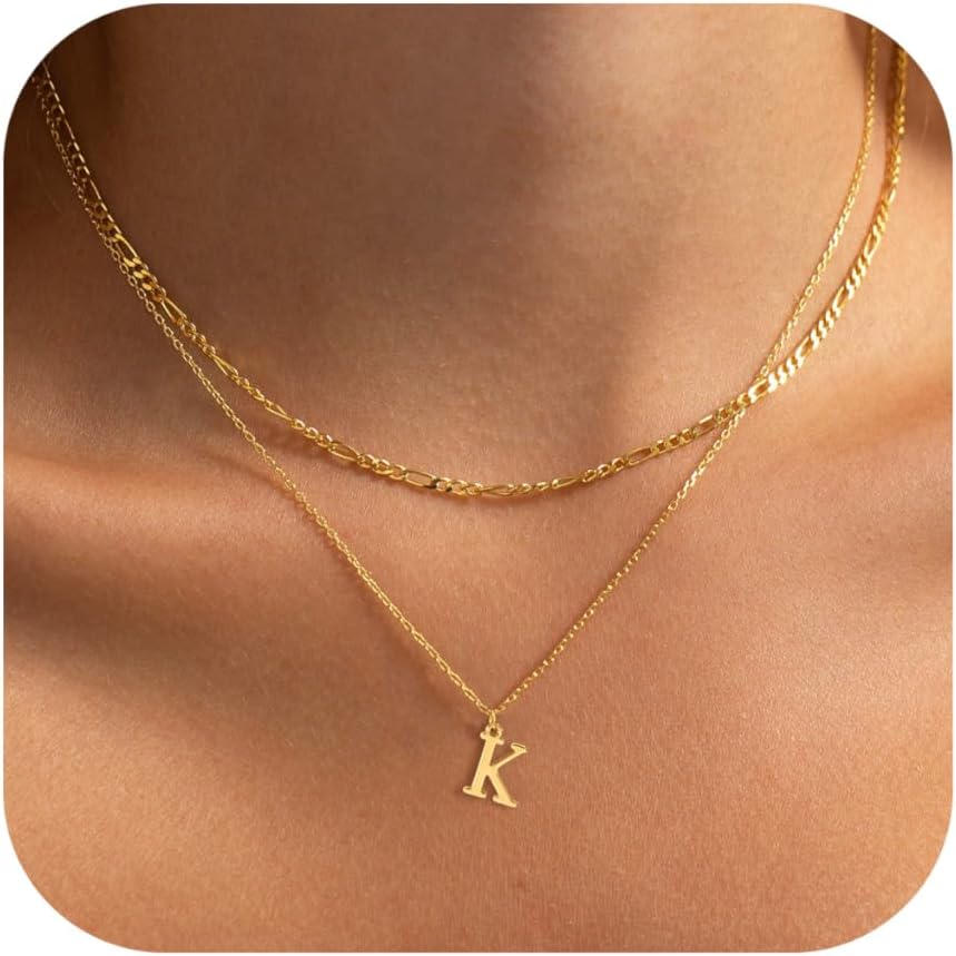 Initial Necklaces for Women Dainty Gold Silver Layered Letter Pendant Necklace Cute Figaro Chain Choker Necklace Personalized Trendy Stuff Jewelry Stack Gift for Women Her