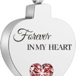 XIUDA Crystal Cremation Urn Necklace for Ashes Keepsake Birthstone Cremation Jewelry Heart Ashes Necklace for Women Stainless Steel Memorial Pendant – Forever In My Heart