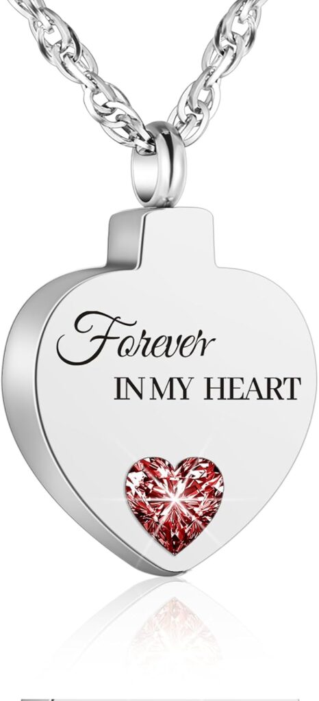 XIUDA Crystal Cremation Urn Necklace for Ashes Keepsake Birthstone Cremation Jewelry Heart Ashes Necklace for Women Stainless Steel Memorial Pendant – Forever In My Heart