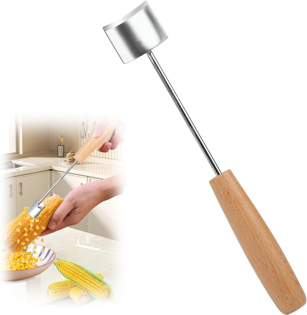 Wooden Handle Corn Peeler – Cob Corn Stripper Kernel Remover, Durable Kitchen Tool for Corn on The Cob, Eco-Friendly Wood Grip for Home & Outdoor Use