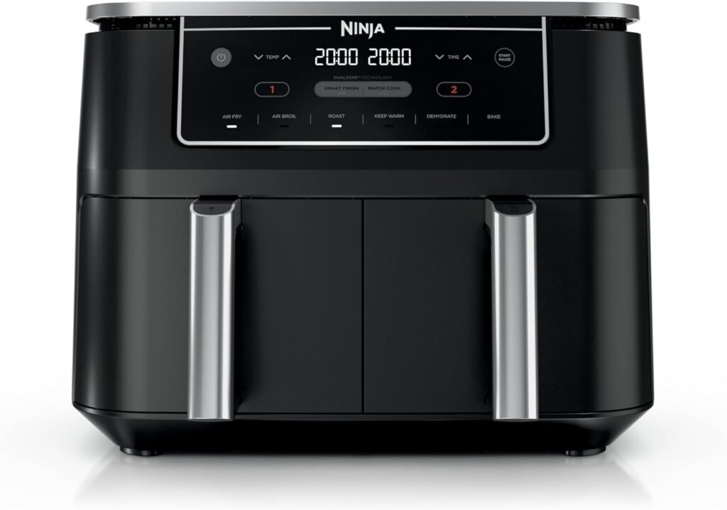 Ninja | Air Fryer | Finish Cooking Multiple Foods at the Same Time | 6-in-1 (Air Fry, Broil, Roast, Keep Warm, Dehydrate, Bake) | Fit up to 8lb Chicken Wings in the two 5 QT Baskets | DZ302