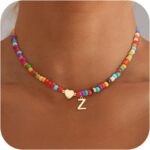 Colorful Initial Necklaces for Girls Women Kids – Teen Girls Gifts Trendy Beaded Initial Necklace Dainty Letter Gifts Choker Necklace for Girl Jewelry