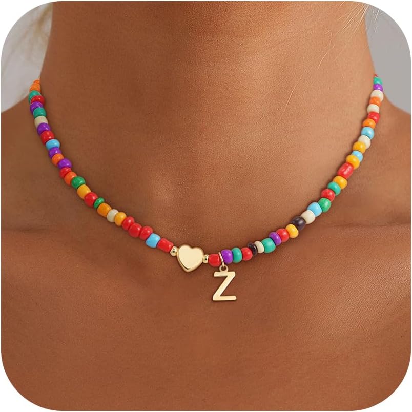 Colorful Initial Necklaces for Girls Women Kids – Teen Girls Gifts Trendy Beaded Initial Necklace Dainty Letter Gifts Choker Necklace for Girl Jewelry