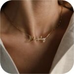 Personalized Name Necklace with Pearl Chain, 18K Gold Plated Custom Name Necklace for Women, Custom Nameplate Personalized Jewelry Gift