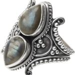 Handmade 925 Sterling Silver Double Pear Cabochon Bohemian Vintage Statement Ring for Women Birthstone Gift Jewelry
