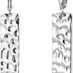 ALEXCRAFT 925 Sterling Silver Dangle Earrings for Women, 14K Gold Plated French Leverback Earrings, Hypoallergenic Lightweight Statement Hammer Square Bar Long Drop Earing for Women Trendy Jewelry
