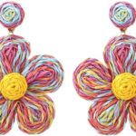Rattan flower Earrings for Women Multicolor Daisy Raffia Straw Flower Dangle Earrings Weaving Handmade Boho Summer Beach Jewelry