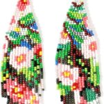Flower Black Beaded Long Tassel Western Native American Earrings For Women Dangling