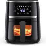 7-In-1 Air Fryer with Visible Window, 5QT Large Capacity Multifunctional Digital Air Fryer Oven for Baking Roasting Dehydrating, 1500W Low Noise Airfryers with Dishwasher Safe Basket