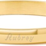 EVE’S ADDICTION Women’s Engravable Gold Tone Oval Bangle Bracelet, 7.5″ inches – Custom Engraved Gold Plated Bracelet for Her – Name Bracelet – Gifts for Mom