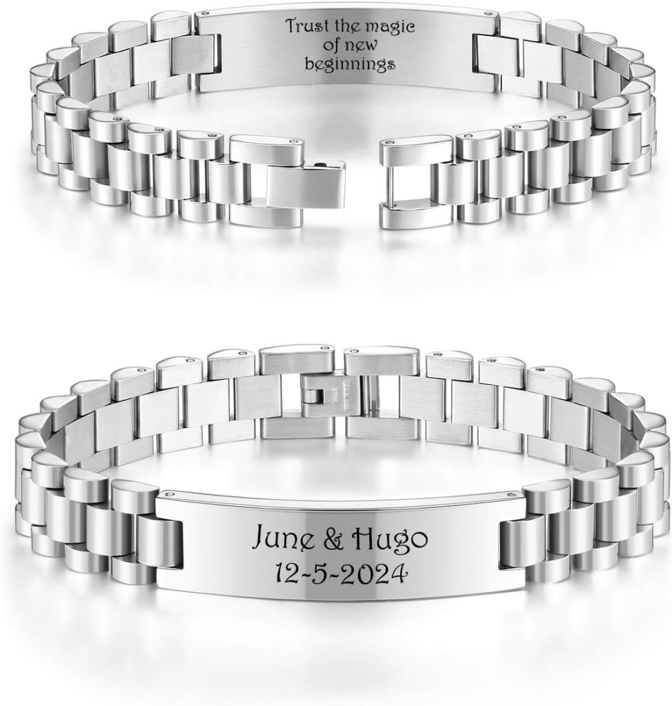 Titanium Custom Text Name ID Bracelets Personalized Watch Band Chain Memorial Bracelets for Men