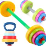 Kids Exercise Weight Set – 3-in-1 Adjustable Workout Toy Equipment for Children Pretend Play Exercise – Toddler Beginner Gym, Fitness, Weightlifting and Powerlifting (Dumbbell, Barbell, Kettlebell)