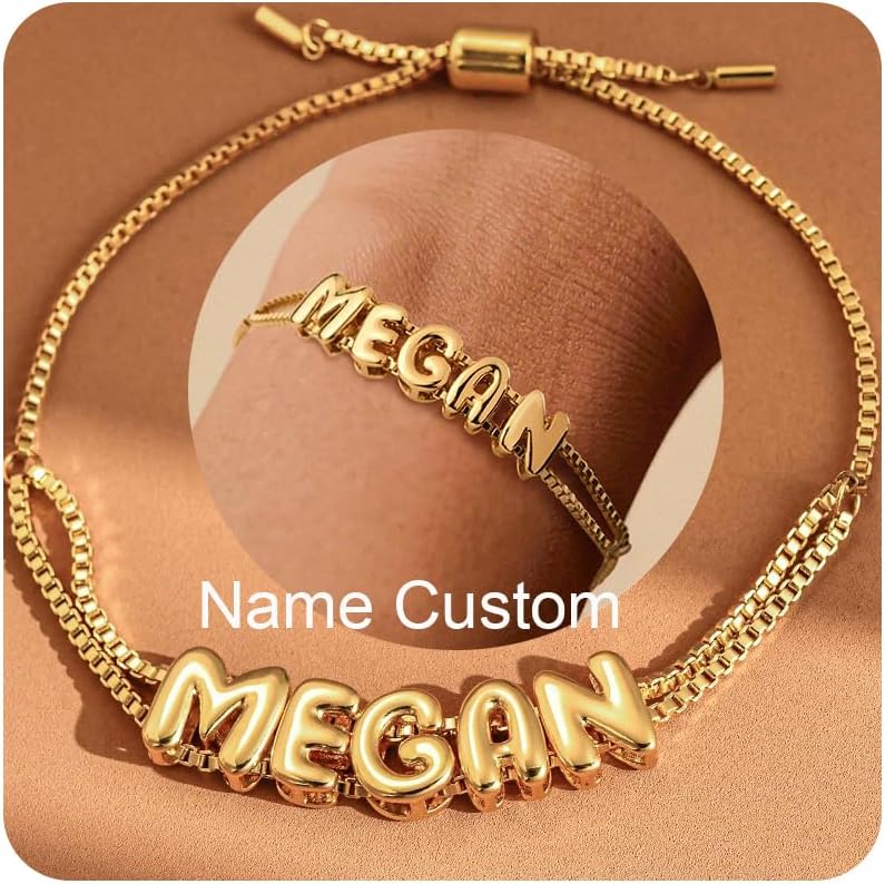 Personalized Bubble Name Bracelet with Custom Brass Bubble Letter Charms Keepsake Jewelry Bridesmaid Gift