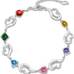BAUMA AUTO Personalized Birthstone Bracelets for Women with 1-6 Birthstones Custom Heart Name Bracelet for Mother Gifts for Mother’s Day, Birthday, Anniversary, Christmas