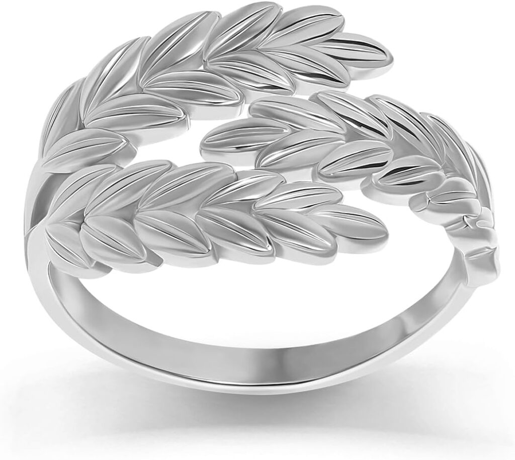 Meissa 925 Sterling Silver Adjustable Leaf Ring for Women Open Ended Spiral Ring Dainty Gold Pleated Leaf Sizable Ring Handmade Jewelry Ring