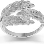 Meissa 925 Sterling Silver Adjustable Leaf Ring for Women Open Ended Spiral Ring Dainty Gold Pleated Leaf Sizable Ring Handmade Jewelry Ring