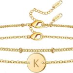 Initial Bracelet for Women 18K Gold Plated Stainless Steel Layered Coin Letter Bracelet Beaded Chain Personalized Name Bracelet