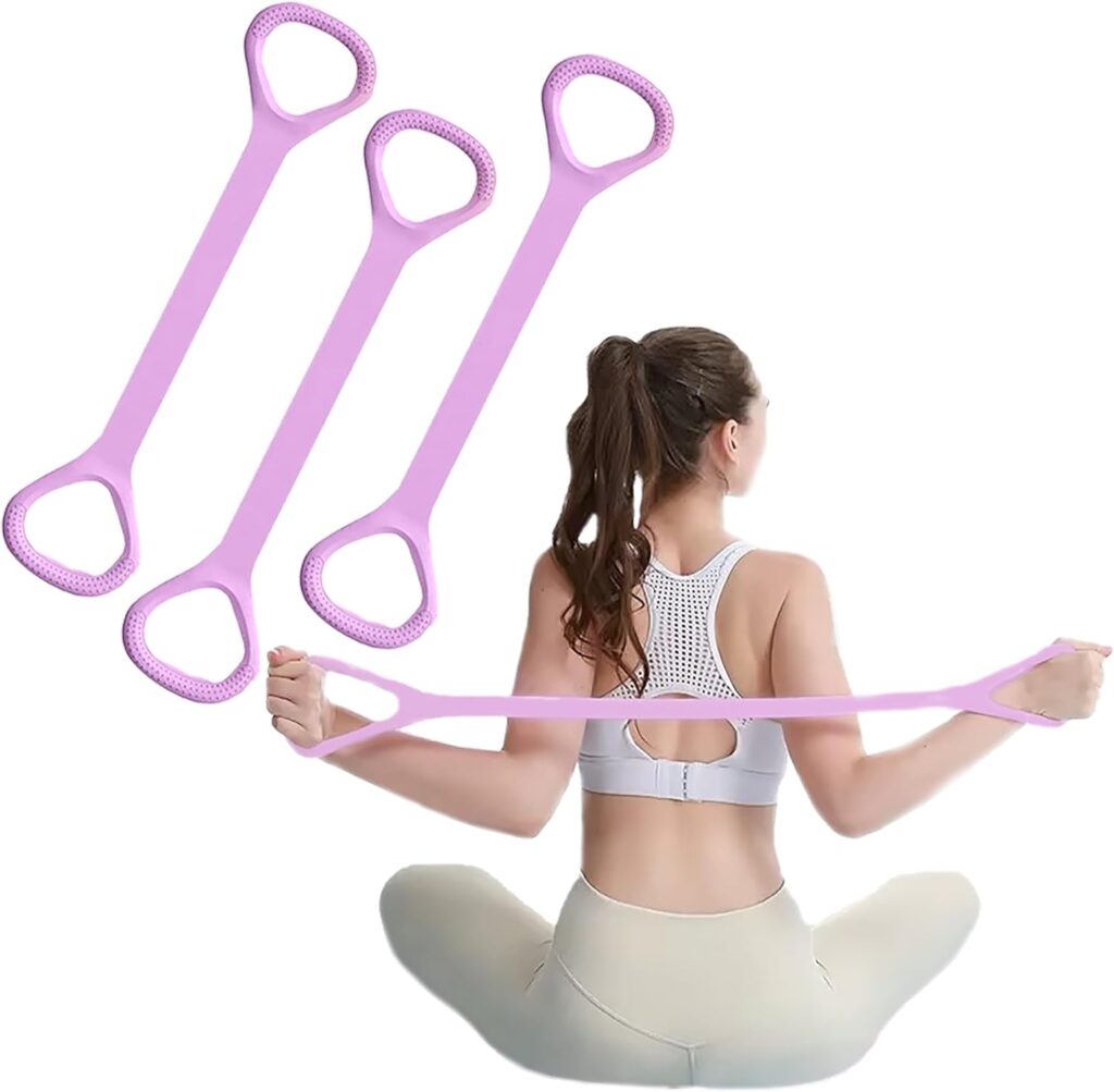 Figure 8 Fitness Resistance Band, Elastic Bands for Working Out,Arm,Back Training Elastic Ropes, Exercise Equipment for Yoga, Pilates,Physical Therapy,Stretching（3 Pack） (Pink)