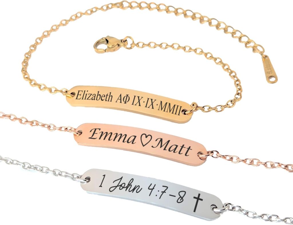 Personalized Custom Engraved Bar Bracelet Handmade Jewelry for Couples, Sisterhood, Bridesmaids, Coordinates, Names, Dates, Bible Verses, Thanksgiving get together Christmas Gift Idea