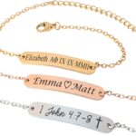 Personalized Custom Engraved Bar Bracelet Handmade Jewelry for Couples, Sisterhood, Bridesmaids, Coordinates, Names, Dates, Bible Verses, Thanksgiving get together Christmas Gift Idea