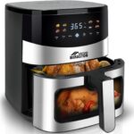 6.5QT Smart Digital Air Fryer, Visual Window, 8 Presets Recipes for Fast Easy Meal, Snack, Dessert, Main Dish, Square Basket Dishwasher-Safe, for 3-5 People, Kitchen Dorm Office Apartment