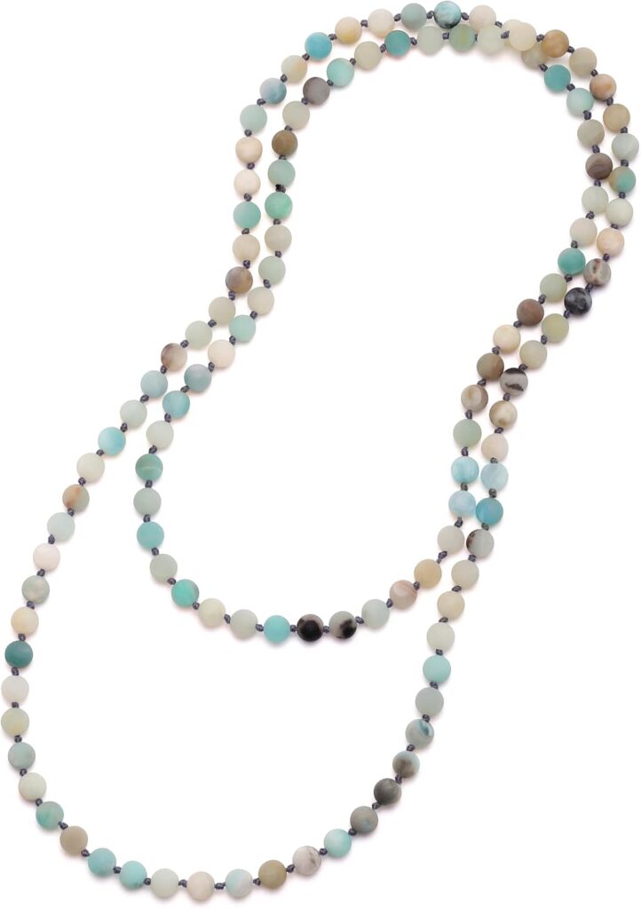 Aobei Pearl 8mm Round Natural Amazonite/Irregular Turquoise Long Beaded Necklace Wrap Bracelet Handmade Gemstone Jewelry for Women Men