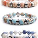 Custom Name Bracelet, Personalized Beaded Bracelets with 1-4 Engraved Names, Chakra Bracelet Natural Stone Bracelet for Women Men, Meaningful Birthday Gifts for Couples Friends Parents