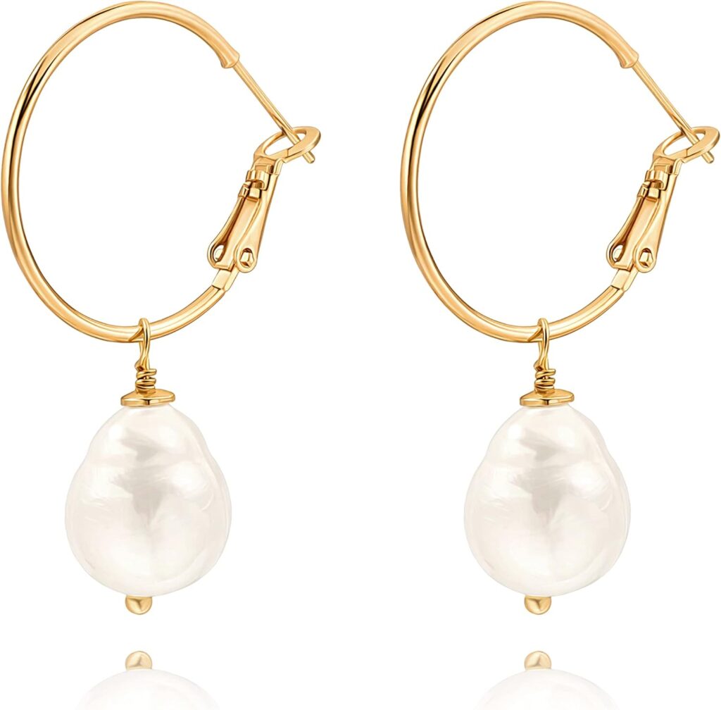 Gold Huggie Hoop Drop Dangle Earrings Turquoise Beads Gemstone Earrings Boho Handmade Lightweight Jewelry for Women