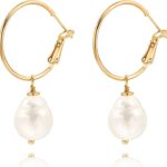 Gold Huggie Hoop Drop Dangle Earrings Turquoise Beads Gemstone Earrings Boho Handmade Lightweight Jewelry for Women