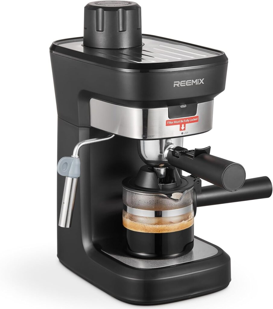 Reemix Espresso Machine 6 Bar, Rich Crema Coffee Maker, Auto Pressure Relief, Compact Home Coffee Brewer​​ Machine, Black