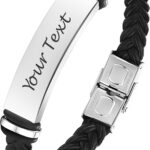 EDSG Mens Bracelet Personalized Custom Bracelets for Men Leather Engraved Bracelet Gift for Boyfriend Husband Dad Bestman Gift for Valentines Day Christmas, Birthday, Wedding, Anniversary, Father’s Day