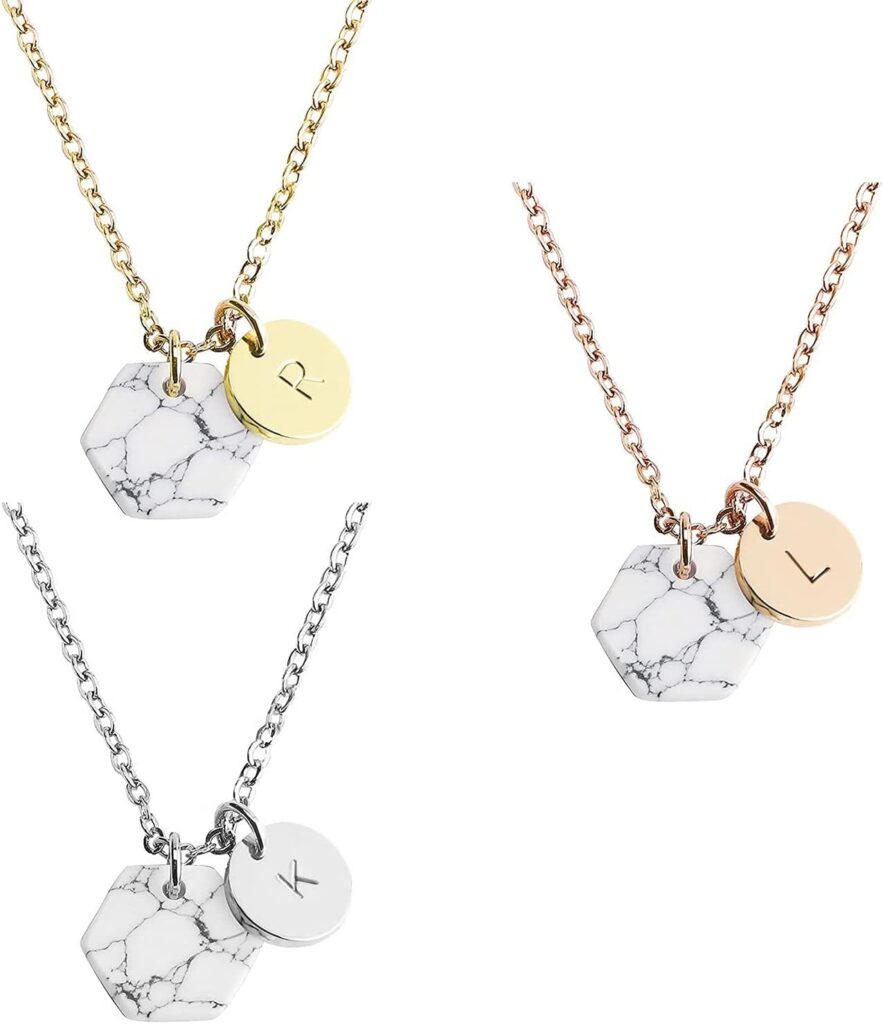 MignonandMignon Raw Stone Marble Pendant Necklace Personalized Howlite Necklace Minimalist Marble Jewelry Geometric Pendant Earthy Necklace – HMN-TC