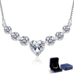 Moissanite Necklace for Women, 1.7-7.6 Carat Heart Necklace Engraved ‘I LOVE YOU’ Gift for Wife, Wedding Anniversary Birthday Gifts for Women, Jewelry Gifts for Her Wife Mom Girlfriend Lady