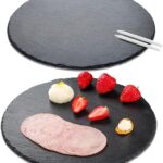 Natural Slate Cheese Charcuterie Board Set of 2, Premium Serving Platter for Charcuterie, Cheese, Appetizers | Placements Black Slate for Laser Engraving Rustic Kitchenware Entertaining 11.8in