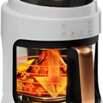 4.5QTGlass Air Fryers 6-in-1 Air Fryer Family Sized,Viewing Glass Potwith Odor Erase Technology Roasts, Broils, Dehydrates, Bakes & Reheats, 100+In-App Recipes 97% Less Oil (White)