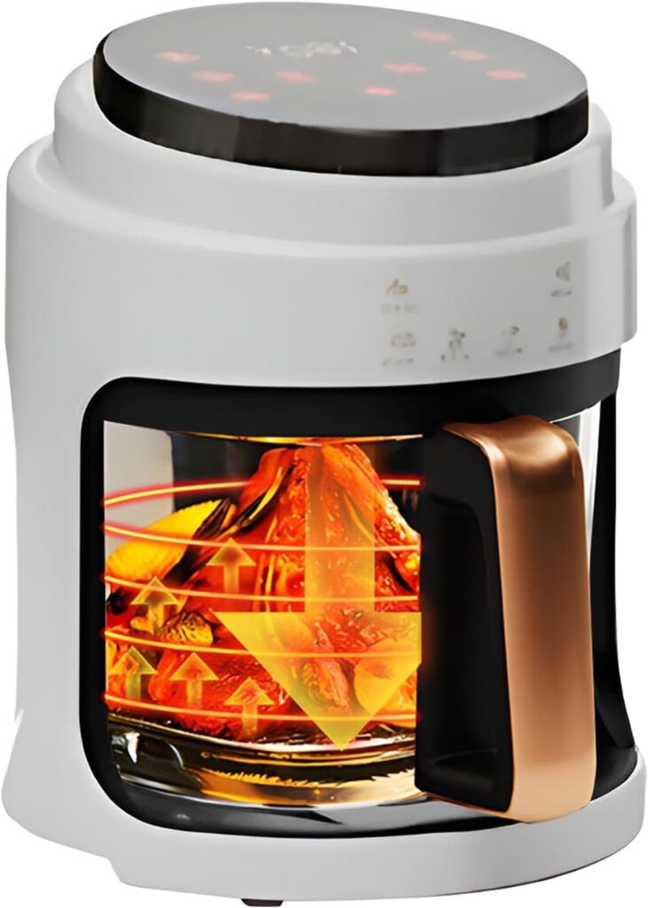 4.5QTGlass Air Fryers 6-in-1 Air Fryer Family Sized,Viewing Glass Potwith Odor Erase Technology Roasts, Broils, Dehydrates, Bakes & Reheats, 100+In-App Recipes 97% Less Oil (White)