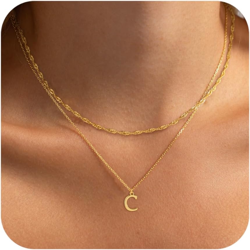 14K Gold Plated Initial Necklaces for Women Dainty Layered Letter Pendant Necklace Cute Choker Necklace Gift Trendy Stuff Personalized Jewelry Stack for Women Her