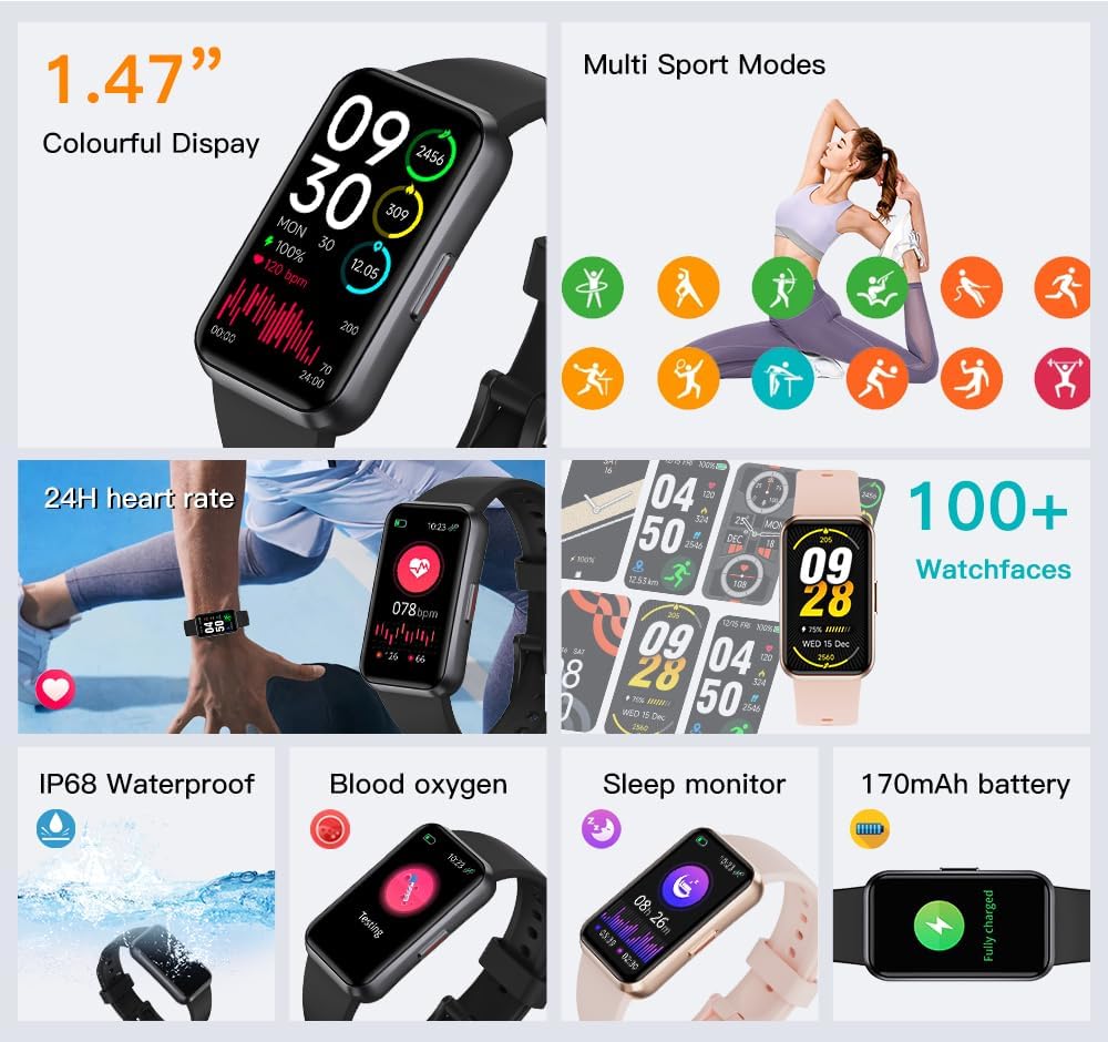 Fitness Tracker with 24/7 Health Monitoring,Heart Rate Sleep Blood Pressure Blood Oxygen Monitor/Calorie Steps Counter Pedometer Activity Smart watchs/Notifications for Android/iOS