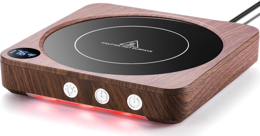 Mug Warmer – 36W Coffee Mug Warmer for Desk with Temperature Display, 2-12Hrs Auto Shut Off, Smart Candle Warmer – Ideal Coffee Gifts Accessories Keep Beverages Coffee Warmer (Wood) (Wood)