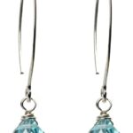 Handmade Dangle Earrings for Women – Aquamarine Blue Quartz Sterling Silver in Gift Box – Sparkly Blue Quartz Trillion – Lightweight Dangling – Trendy Long Dangly Drop Handcrafted