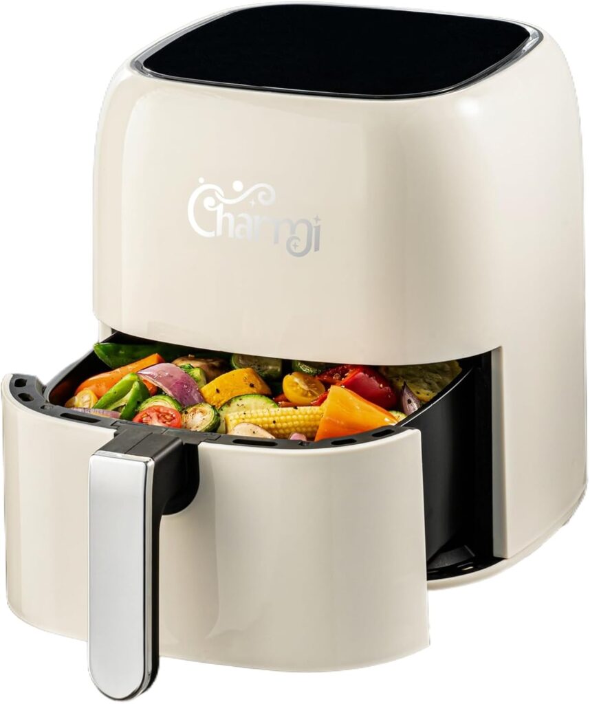 Charmi 5QT Air Fryer – Beautiful Retro Design, Stylish Countertop Look, Nonstick & PFAS-Free, Safe Auto Shutoff, Digital Touchscreen, 8 Cooking Presets (Cream White)